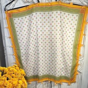 Elegant White and Green Scarf with Orange Accents